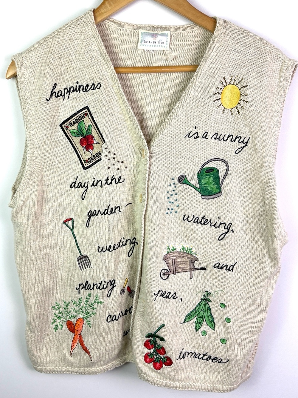 Susan Bristol cotton/linen Embroidered Knit Vest with garden theme size XL